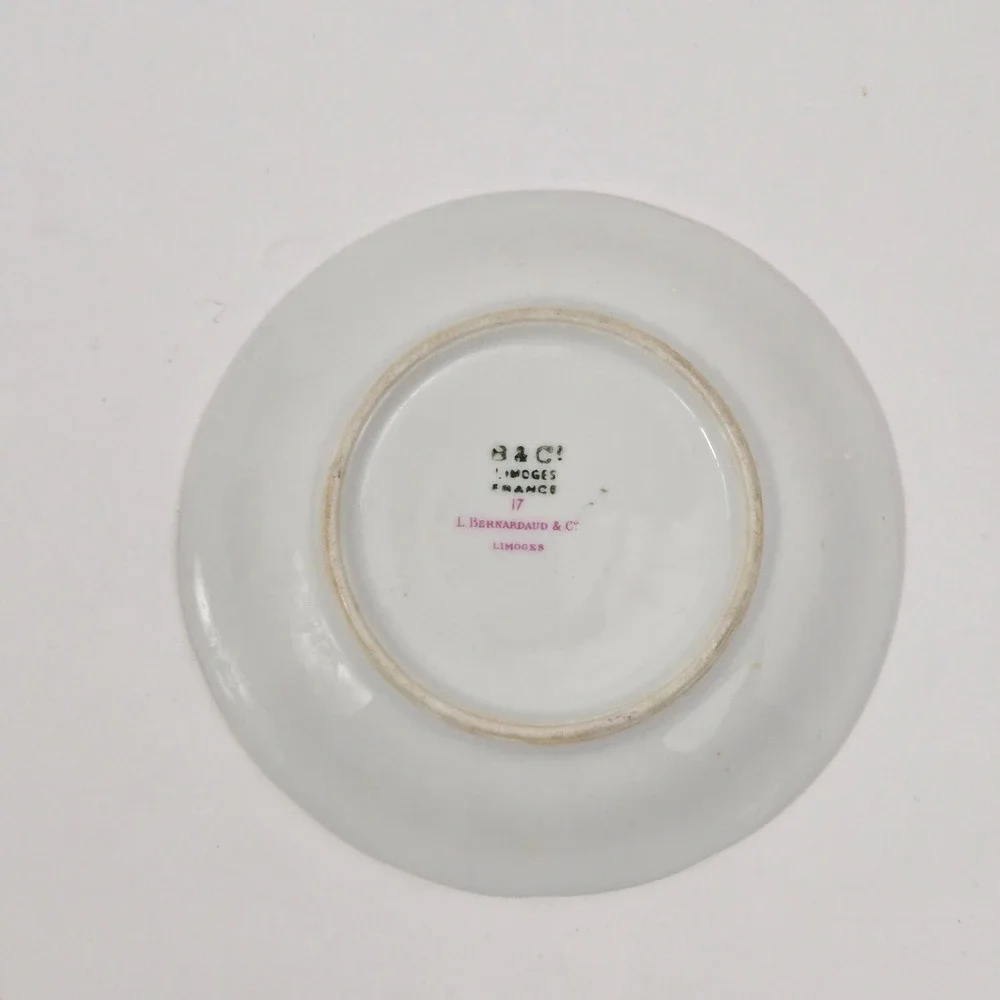 L Bernardaud & Co Limoges France Bird and Berry Porcelain Saucer Gold Rim 5.25